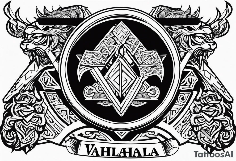 Valhalla sword shield axe Valknut dragon lion tattoo idea Valhalla sword shield axe Valknut dragon lion tattoo idea