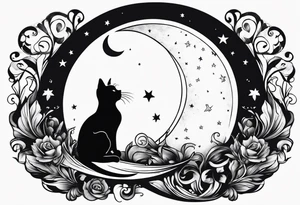 Shadow of a cat sitting on a crescent moon tattoo idea