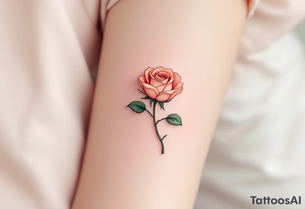 Tiny rosebud in pale peach, partially closed with soft green sepals, delicate and feminine. tattoo idea