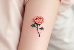 Tiny rosebud in pale peach, partially closed with soft green sepals, delicate and feminine. tattoo idea