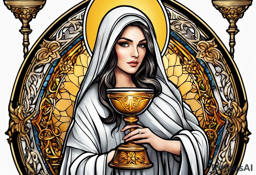 Female saint  holding a chalice tattoo idea