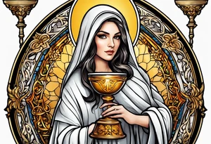 Female saint  holding a chalice tattoo idea