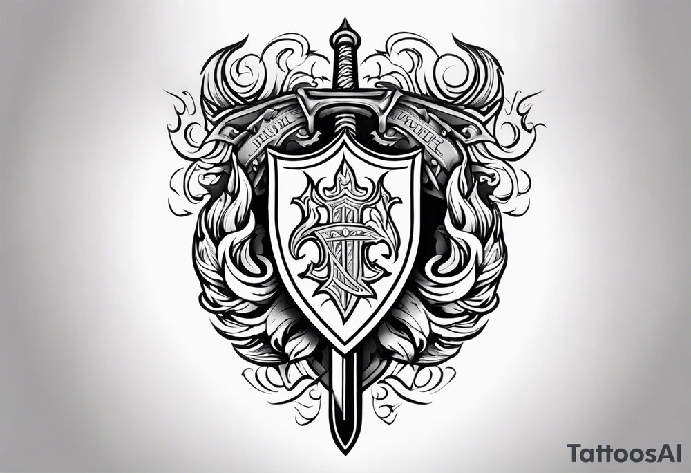 Valhalla flames shield sword tattoo idea
