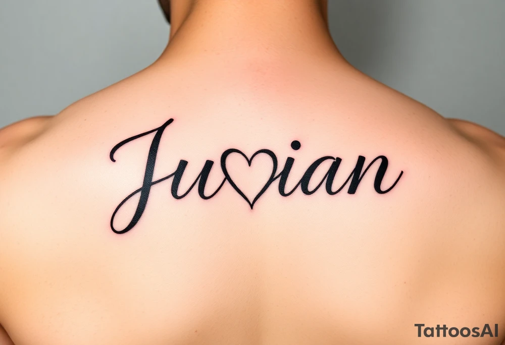 The name Julian in cursive with a heart and shading tattoo idea