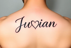 The name Julian in cursive with a heart and shading tattoo idea