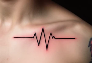 A red and black EKG line across the chest with a small white crescent moon at the peak, symbolizing life's rhythm and mystery. tattoo idea