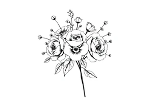 vintage bouquet of wild roses and meadow flowers with morning dew tattoo idea
