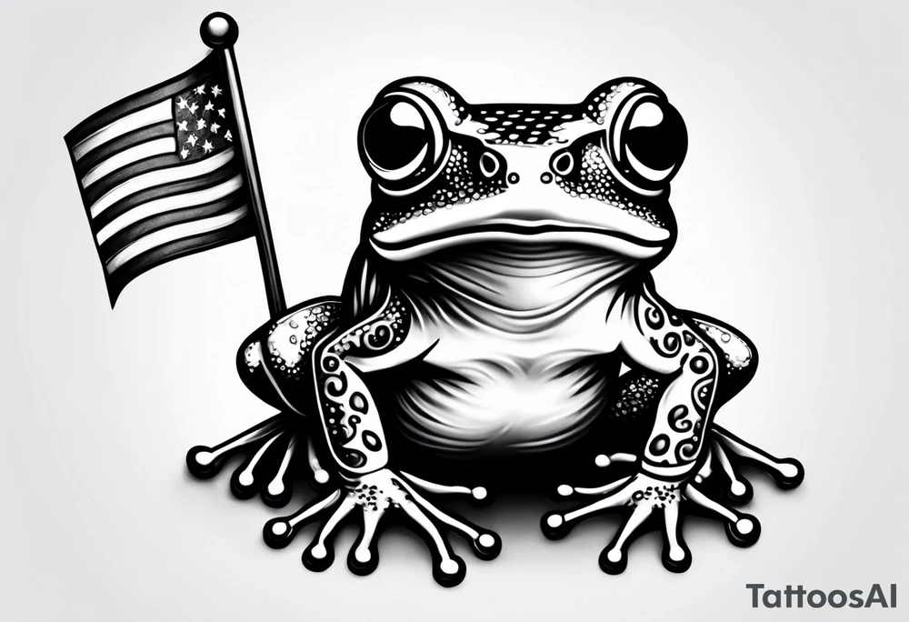 Tiny small frog holding pride flag tattoo idea