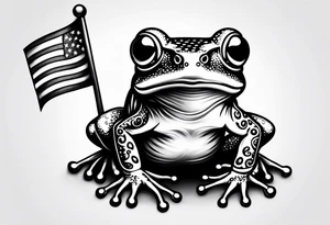 Tiny small frog holding pride flag tattoo idea