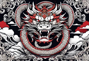 Create a detailed tattoo of Asian dragon wrapping around an anchor centered on taeguk. tattoo idea