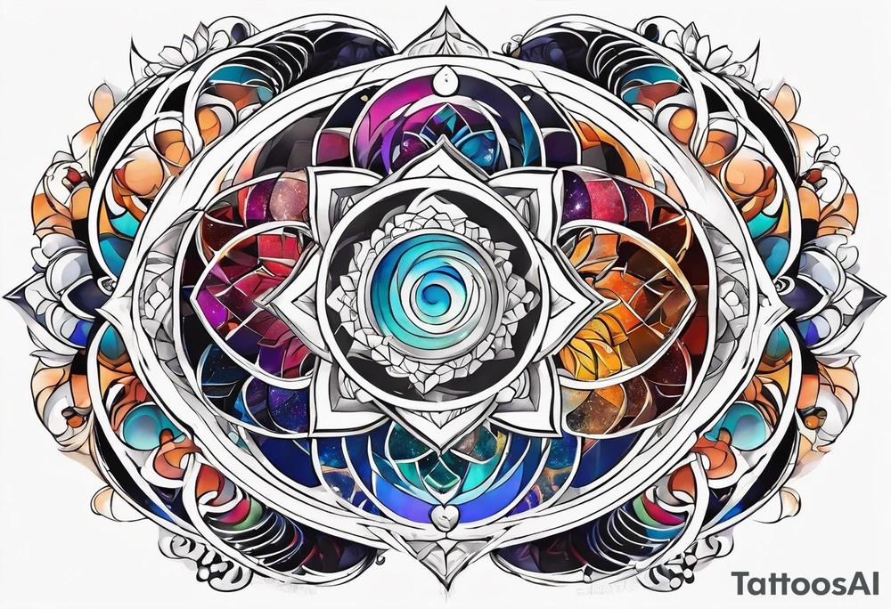geometric earthly spiral chakra, spiritual for the side of the neck tattoo idea
