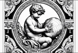 one putti holding the globus with by Michelangelo tattoo idea
