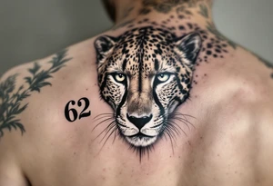 realistic cheetah with the number 62 tattoo idea