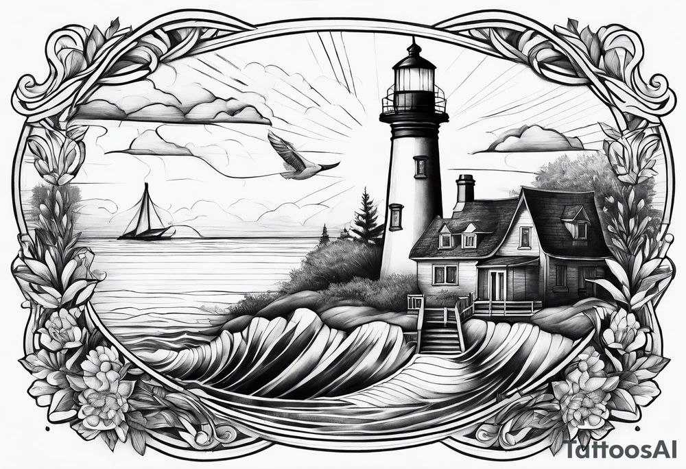 Lighthouse together with house tattoo idea