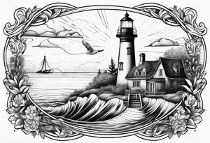 Lighthouse together with house tattoo idea