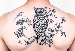 Something to come down for my sleeve I have waves and Japanese cherry blossoms and an owl on it tattoo idea