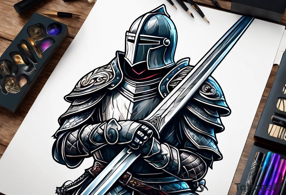 knight kneeling with sword tattoo idea