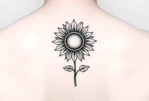 Sunflower, sun tattoo that will "shine" on another small tattoo right above my elbow . It will go on my bicep with a stem, minimal and feminine tattoo idea