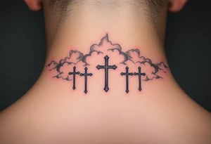 Clouds with 3 crosses fading in the background tattoo idea