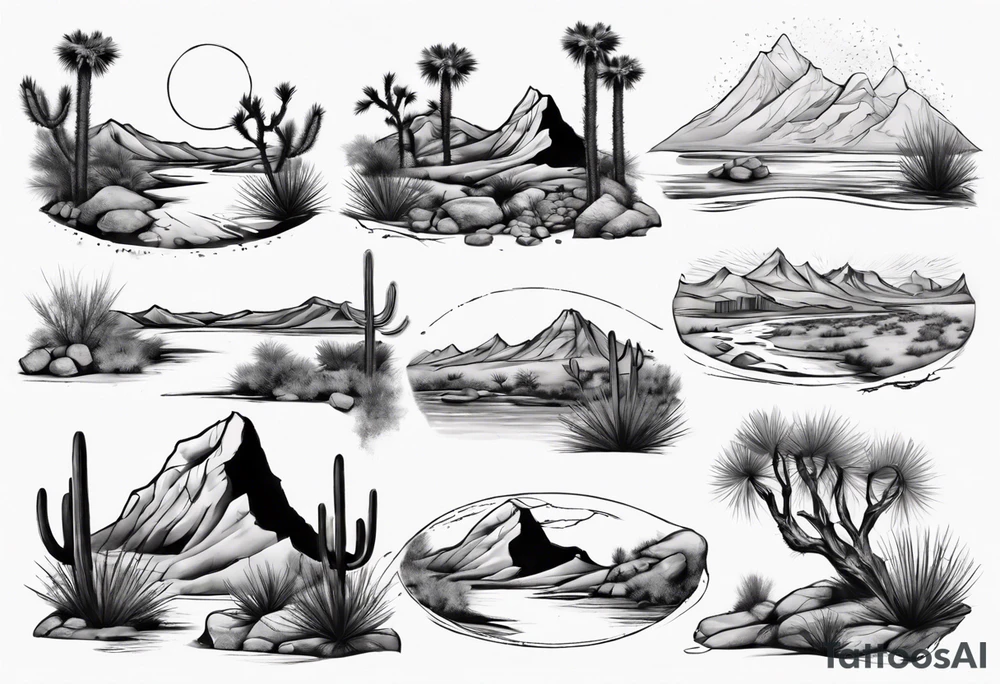 Desert river landscape tattoo idea