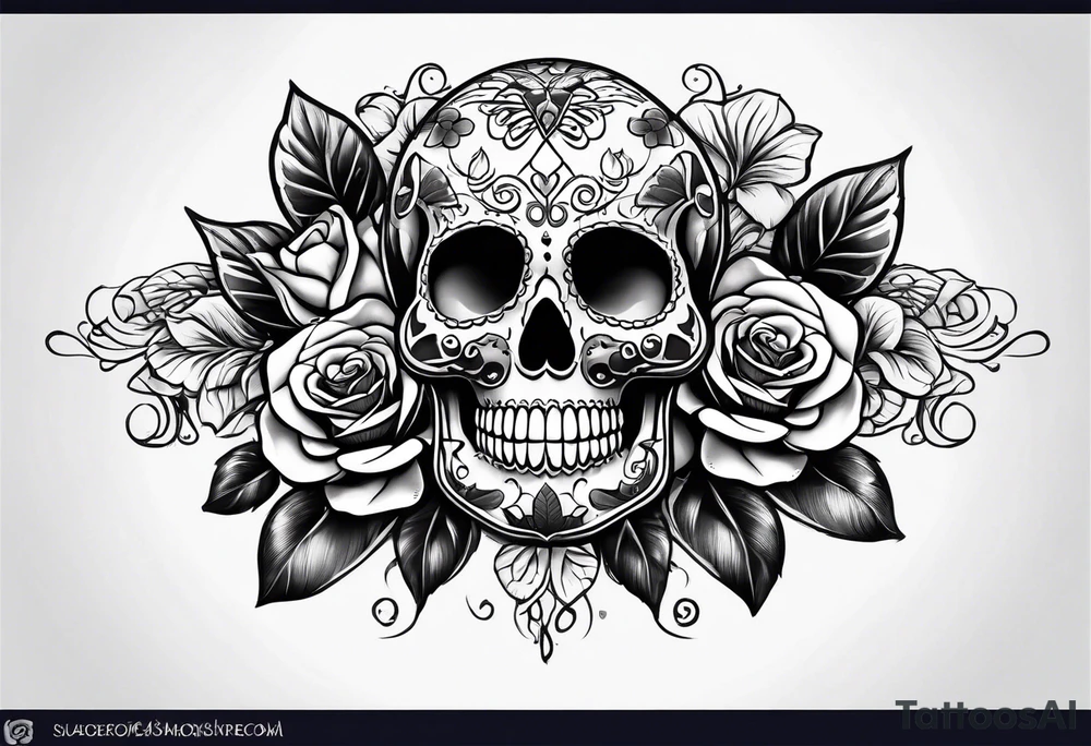 Sugar skull with a rose and a snake tattoo idea