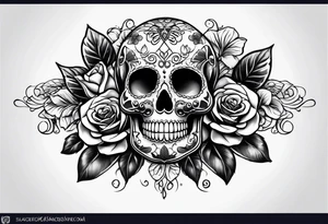 Sugar skull with a rose and a snake tattoo idea