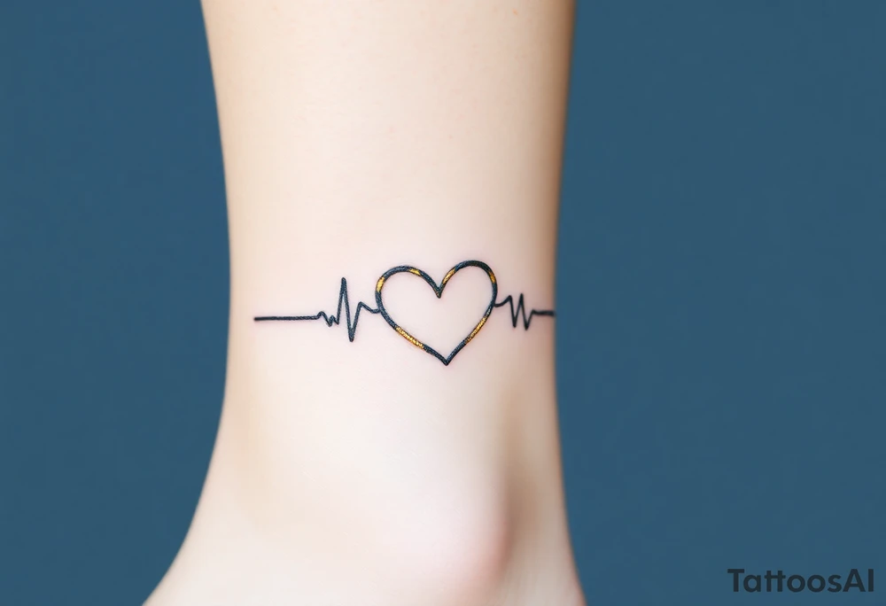 A heartbeat line wrapping around a delicate infinity symbol, colored in silver with gold, representing eternal love. tattoo idea