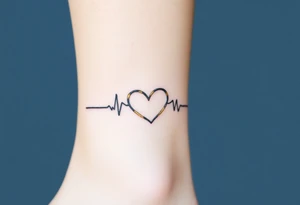 A heartbeat line wrapping around a delicate infinity symbol, colored in silver with gold, representing eternal love. tattoo idea