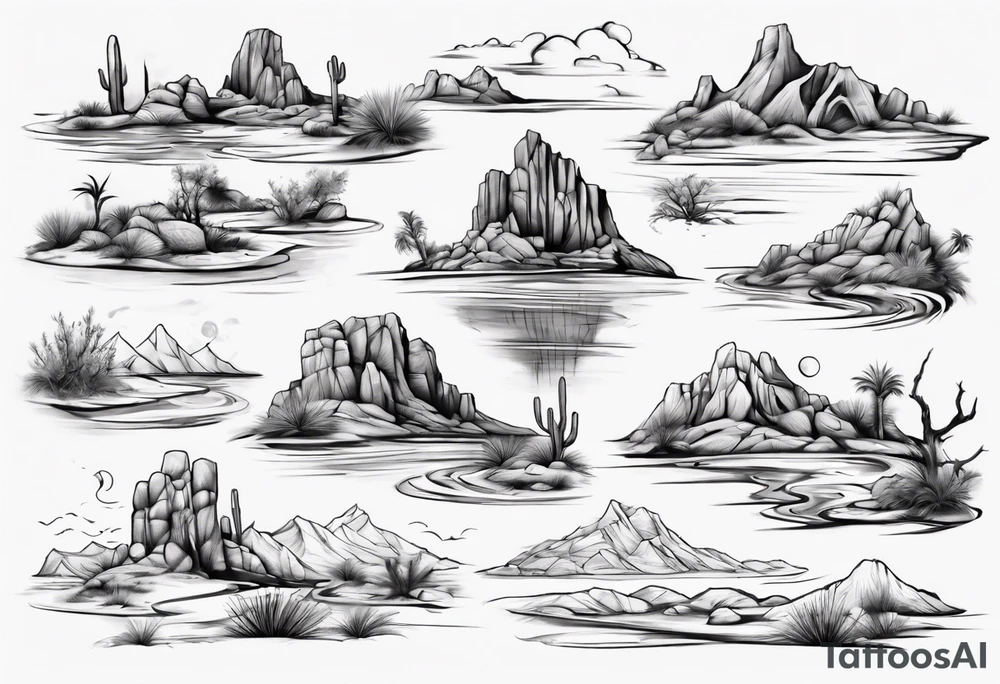 Desert river landscape tattoo idea