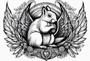 Squirrel with angel wings holding a nut tattoo idea