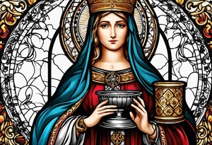 holy saint barbara with canons behind her and a chalice tattoo idea