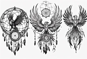 Fire Phoenix flying dream catcher tattoo idea