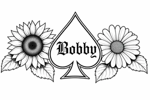 Bobby middle center inside the middle of the  with a sunflower and a daisy on each side of the spade very super extremely traceable to trace onto notebook paper, very super extremely easy and simple traceable tracing black and white outlining outline coloring pages very super extremely traceable to trace onto notebook paper tattoo idea