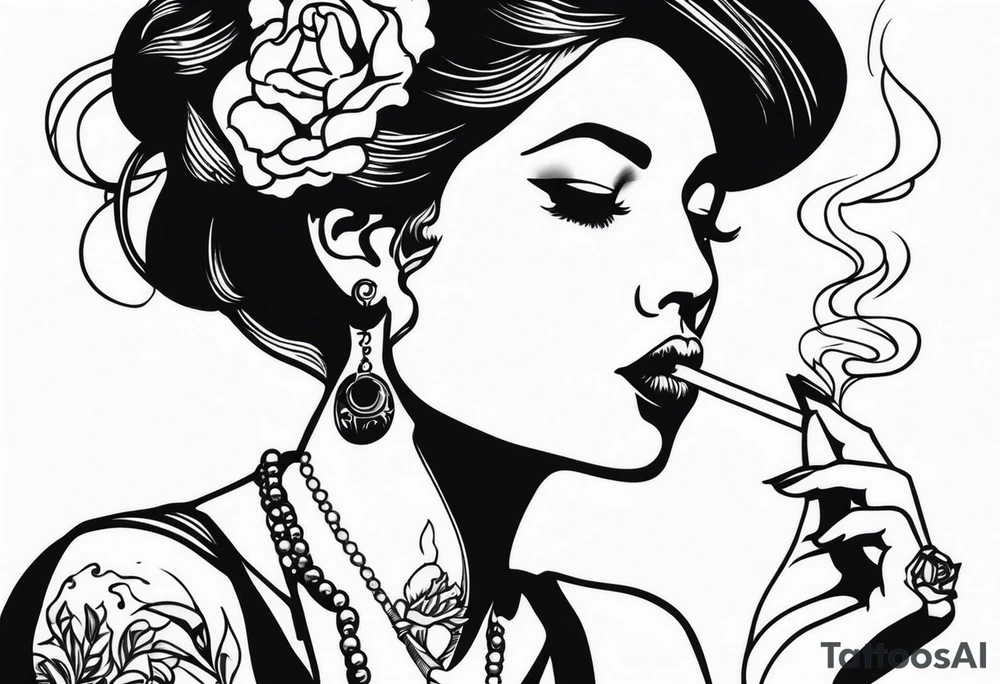 woman smoking cigarette tattoo idea
