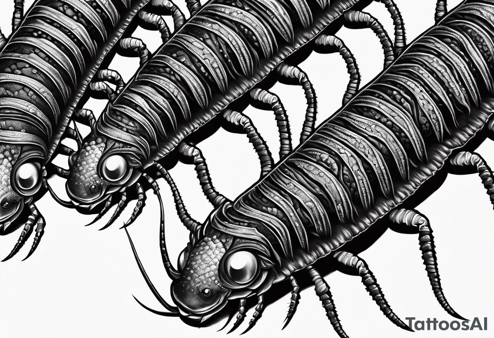dark style  straight centipede with long legs tattoo idea