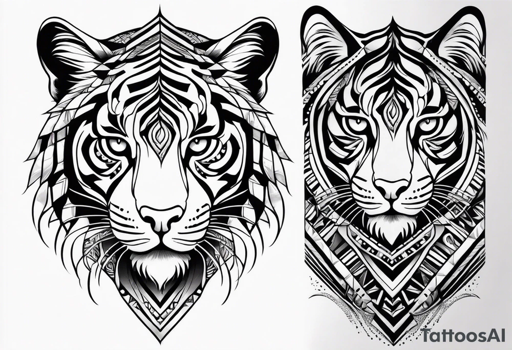 Dark tribal sleeve that transitions into a realistic bengal tattoo idea