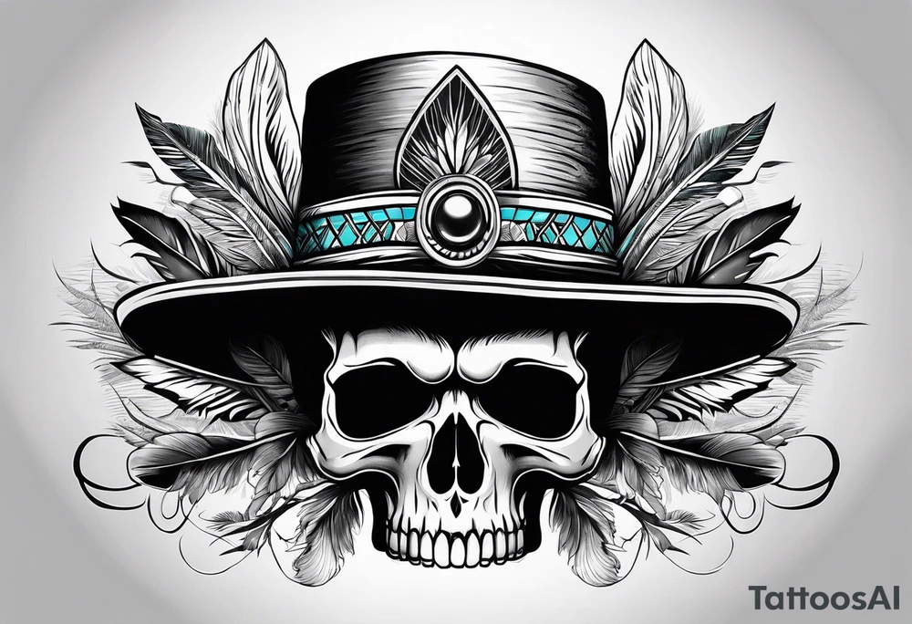 Skull with indian hat tattoo idea