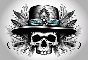 Skull with indian hat tattoo idea