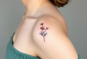 Upper arm and shoulder sleeve
Realistic
Water color
Fine line
Birth flowers for the months of
February 
July
August
October
December
Multi colored tattoo idea