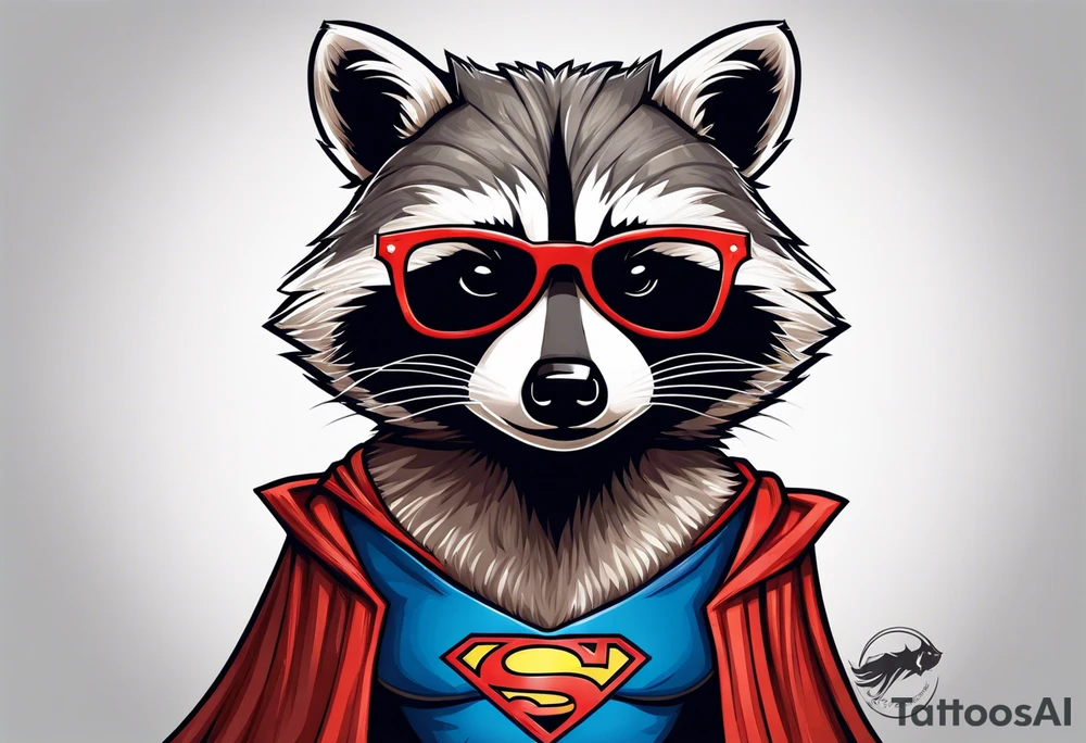 raccoon wearing a Superman t-shirt tattoo idea