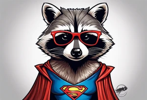 raccoon wearing a Superman t-shirt tattoo idea