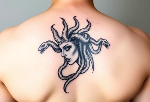 Side portrait of Medusa with snakes heads tattoo idea