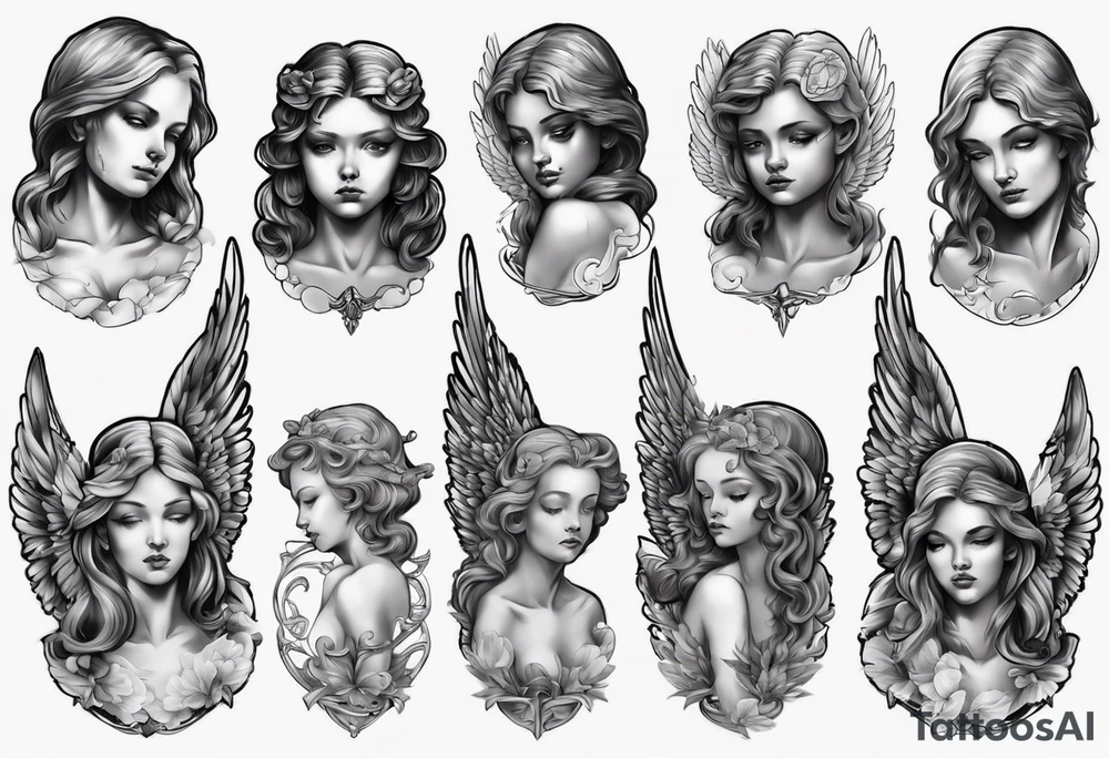 Angel face statue tattoo idea