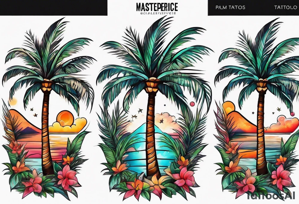 palm tree sleeve tattoo idea