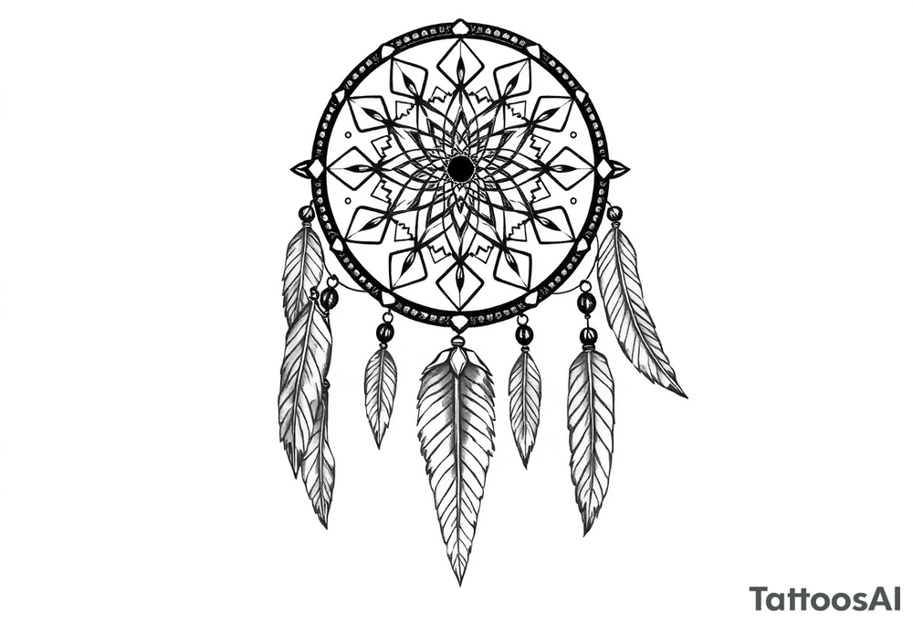 dreamcatcher, with feathers, authentic tattoo idea