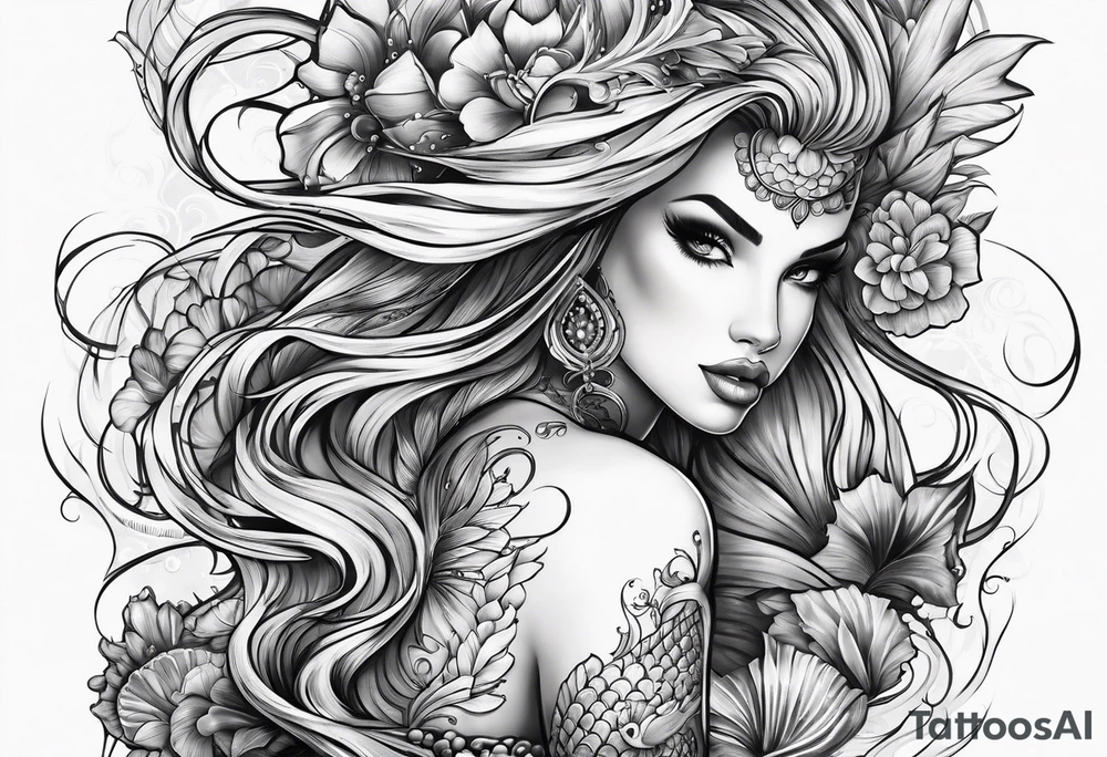 Mermaid leg sleeve tattoo idea