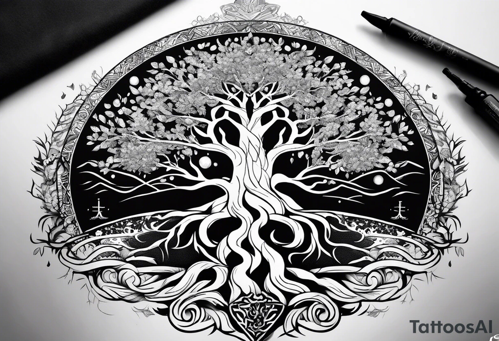 Yggdrasil and Vegvisir together tattoo idea