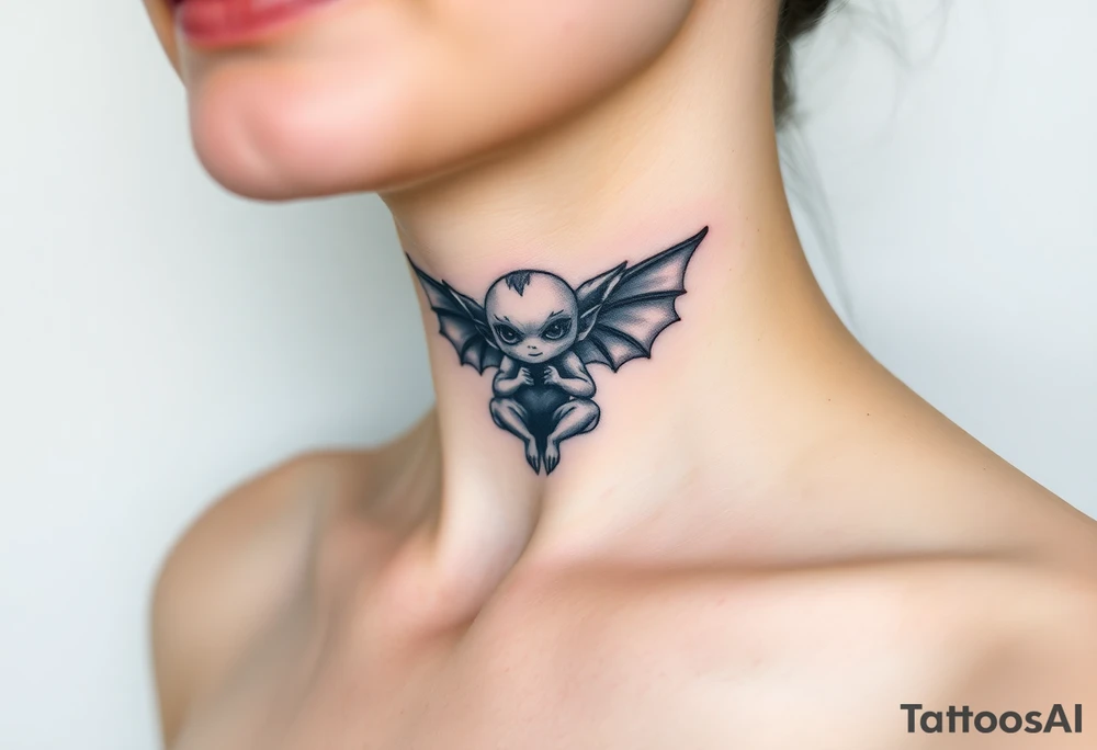 Misfit tiny goblin with wings tattoo idea