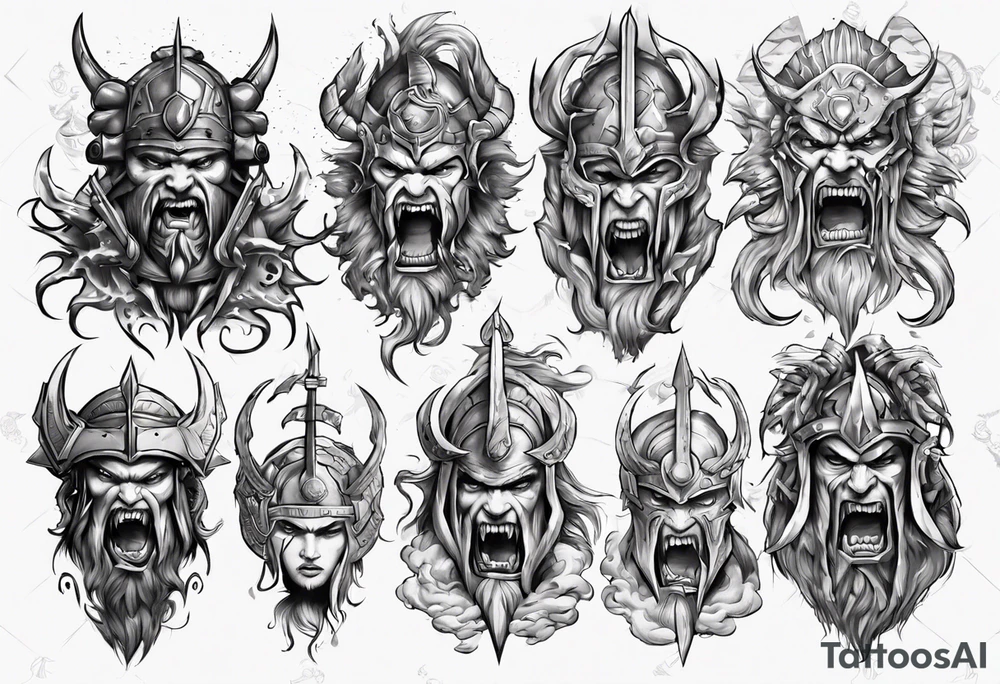 ocean gods thunder gladiator war aggressive tattoo idea