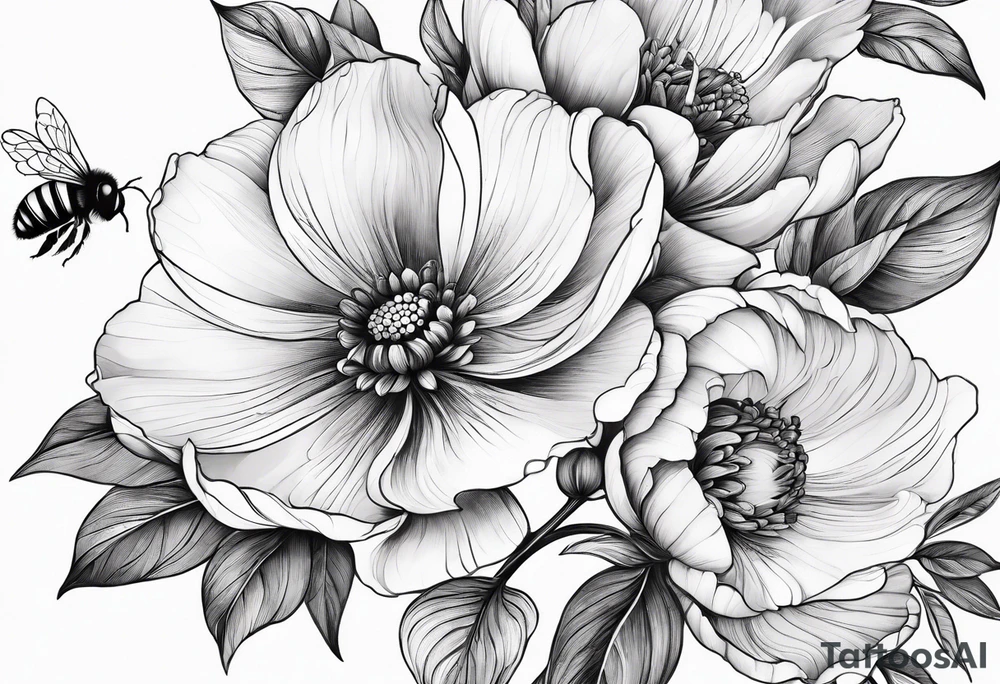 Arm wrap floral dainty soft leaves with bee tattoo idea